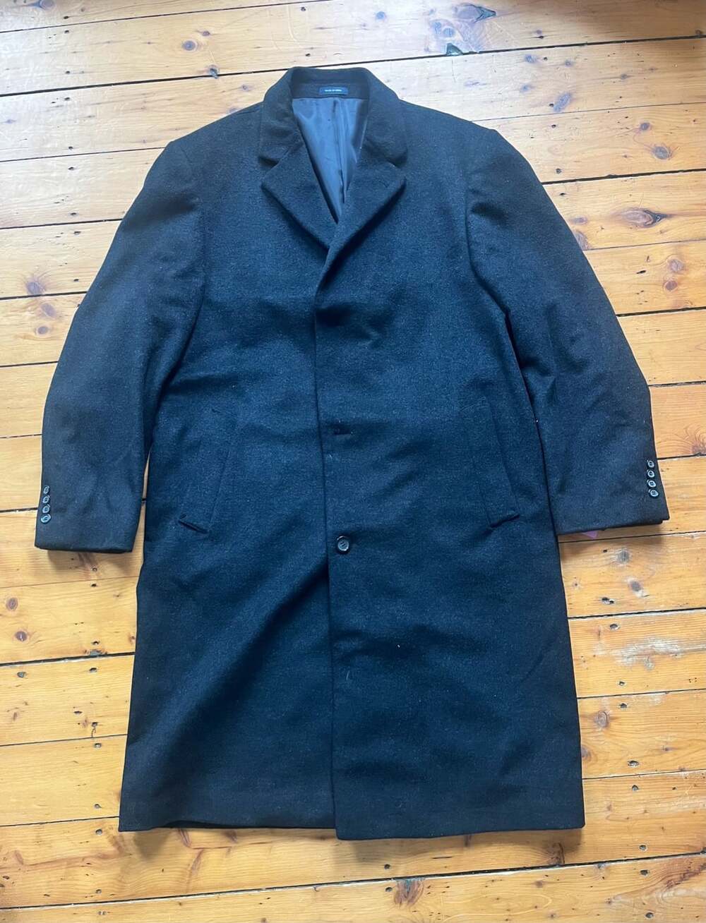 Chaps Ralph Lauren Mens Black Wool Blend Overcoat Topcoat Size 44R Old Money